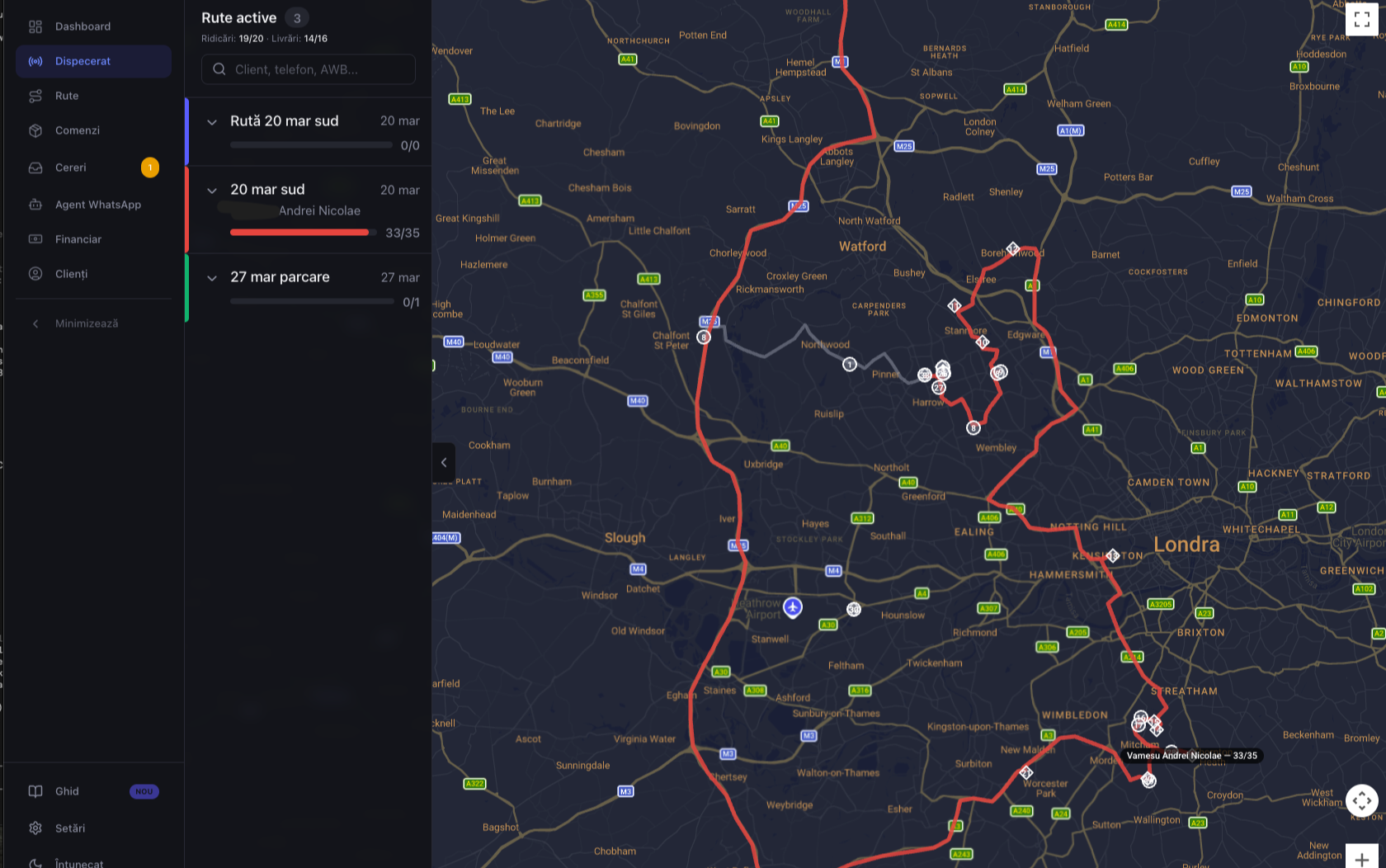 Hartă live cu rute și șoferi în timp real